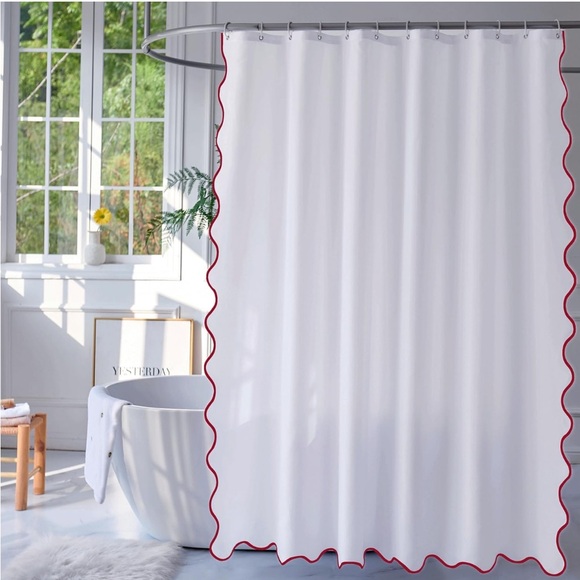 Other - Shower Curtain with Red Scalloped Trim
